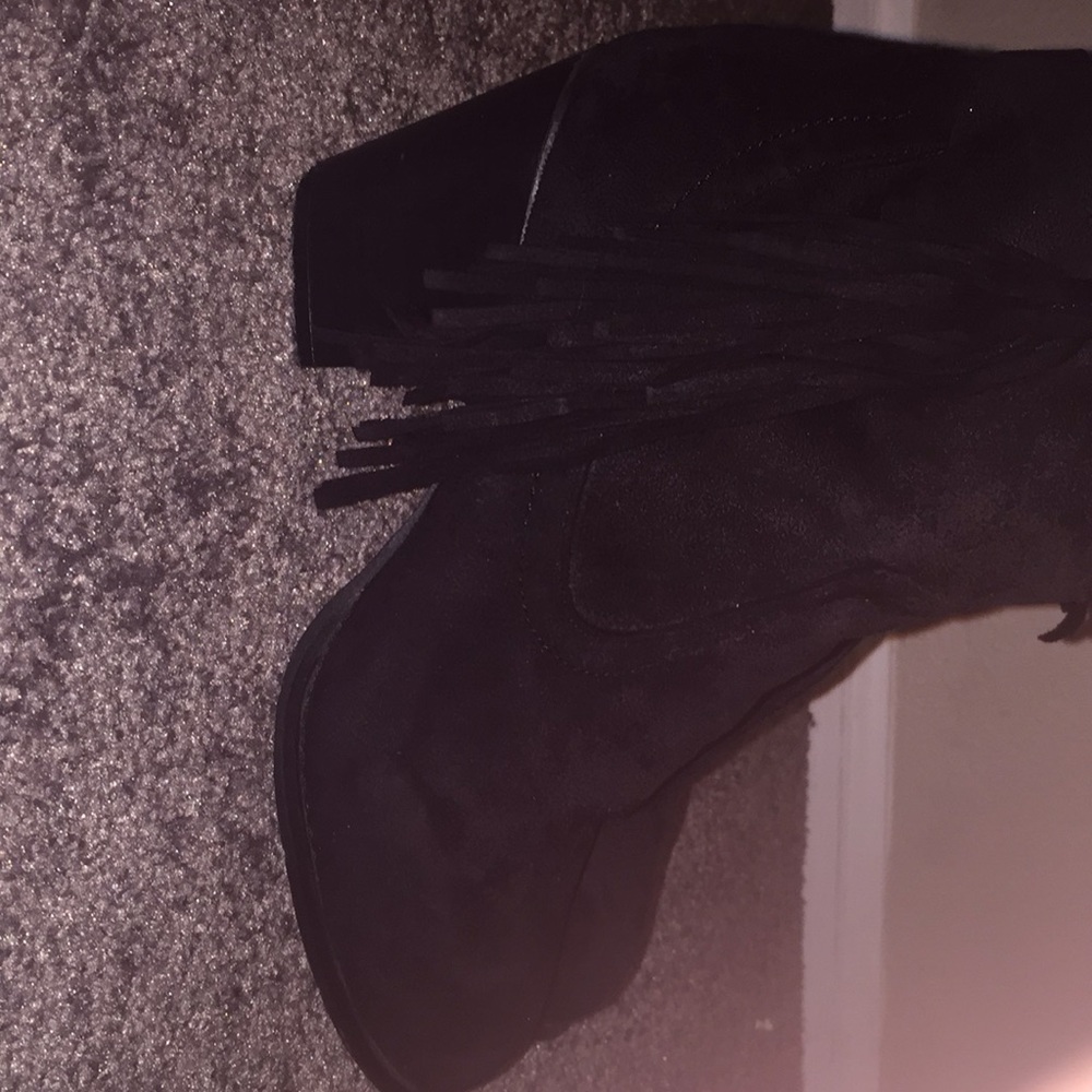 Wet seal black fringe ankle boots.